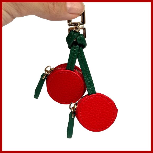 NEW Cherry Air Tag Holder Bag Charm/ Keychain | Pebbled Vegan Leather - Picture 2 of 4